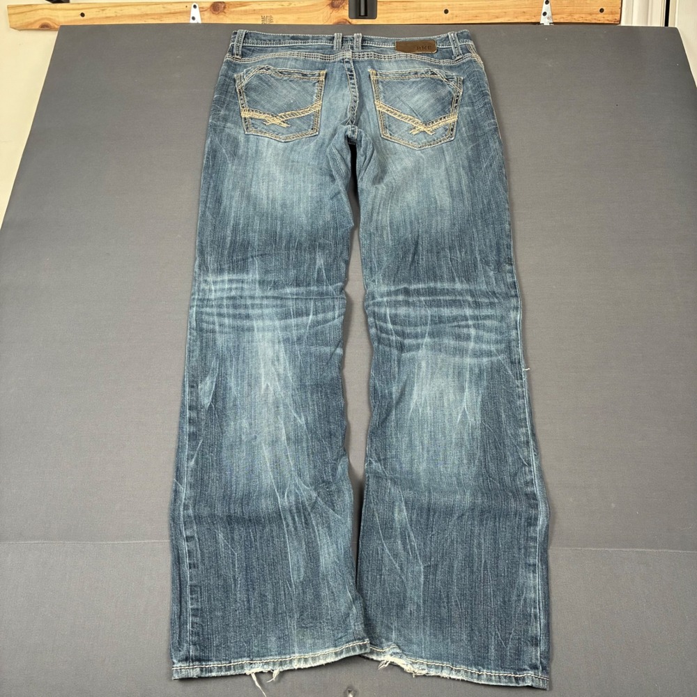 BKE Derek Medium Wash Boot Cut Jeans Men's Size 34x34 Whiskered
